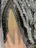 Sparkly Rhinestones Sexy Mesh Transparent Mini Dress Eveing Birthday Party Dance Nightclub Fashion Show Stage Costumes