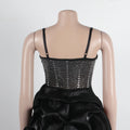 Sexy Rhinestone Bodycon Ruched Puff Suspenders Dresses Women Sheer Mesh Birthday Party Night Clubwear Summer Dresses Robes