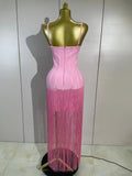 Elegant Prom  Evening Party Luxury Birthday Wedding Guest Dresses Women Sexy Shiny Crystals Tassel Bodycon Long Bandage Dress