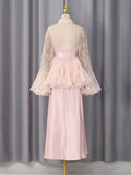 White Two Piece Set for Women Lapel Flare Sleeve Spliced Ruffles Lace Blouse High Waist Simpel Vest Dress Fairy Suit Female