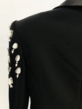Black Slim Women Long Suit Blazer For Wedding Luxury Crystal Diamond Vestidos Formal Office Lady Custom Made Prom Party Gown