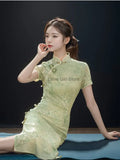 Olive Girl Green Romantic Qipao for Garden Wedding 2026 Fairycore Photoshoot Everyday Wear S-XXL XS-3XL Plus Size Romantic Garden Party Editorial Not Costume Qipao Cheongsam Chinese Dress Chinese Heritage Fashion Women