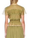 Romantic Boho Two Piece for Women V Neck Lace Spliced Crop Top Sheer Ruffle Hem Drawstring Waist Outfit for Vacation Beach