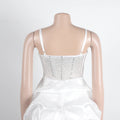 Sexy Rhinestone Bodycon Ruched Puff Suspenders Dresses Women Sheer Mesh Birthday Party Night Clubwear Summer Dresses Robes