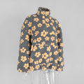 Fashion Floral Faux Lambswool Sweatshirt Women's Casual Zipper Pocket Loose Pullover Sweatshirt Autumn Festive Clothing