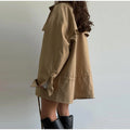 Retro Drew-string Jackets Women's Loose Full Sleeves Buttons Zipper Pockets Lapel Coats 2026 New Ladies Autumn Solid Outwear