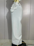 Sexy White Two Pieces Set Flowers V-Neck Tops Bodycon Long Dress Women Eveing Party Prom Gown Nightclub Celebrate Birthday Dress