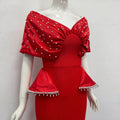 Elegant Off-the-Shoulder Beaded Bandage Evening Dress Diamond Embellished Backless Wrap Pleatd Split Bodycon Formal Party Gowns
