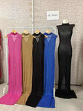 Fall Diamonds Hot Rhinestones O-neck Women Sleeveless Bodycon Long Dress Birthday Party Evening Prom Maxi Dresses