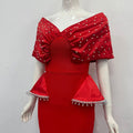 Elegant Off-the-Shoulder Beaded Bandage Evening Dress Diamond Embellished Backless Wrap Pleatd Split Bodycon Formal Party Gowns