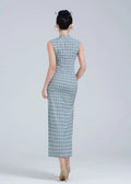 Improved Artistic Grid Long Sleeveless Cheongsam Dress Spring New Fashion Young Girl's Daily Qipao Dress