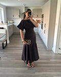 Elegant Patchwork Maxi Dress Women Solid Round Neck Short Sleeve Slim Fit Gowns Lady 2026 New Basic Evening Casual Summer Robes