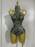 Sparkly Diamond Sexy Mesh Stretch Bodysuits Women Evening Nightclub Bar Party Show Gogo Dancer Clothing Stage Costume
