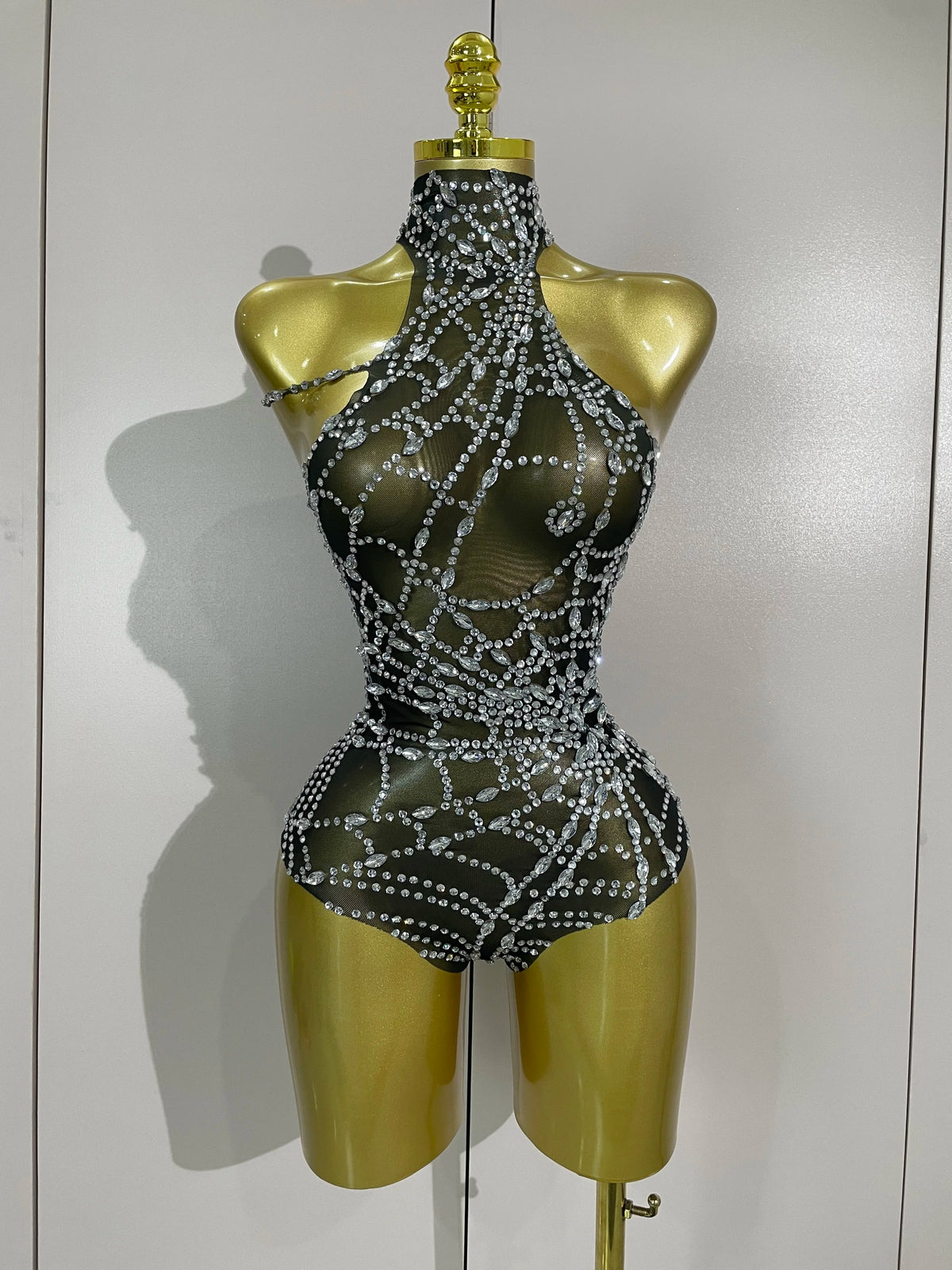 Sparkly Diamond Sexy Mesh Stretch Bodysuits Women Evening Nightclub Bar Party Show Gogo Dancer Clothing Stage Costume