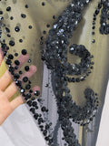 Women Black Sexy Mesh Asymmetric Bodycon Mini Dress Sparkly Diamonds Nightclub Bar Party Show Gogo Dancer Clothing Stage Costume