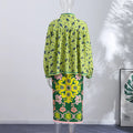 Bow Tie Neck Women Floral Print Set Long Puff Sleeve Cuff Trim Loose Blouse Vibrant Ethnic Midi Skirt Straight Hem Street Daily