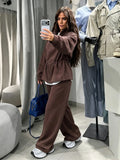 Multi Color Fleece Two Piece Outfit Womens Zip Up Drawstring Waist Pocket Jacket Lady Fall Winter Daily Streetwear Trendy Wear