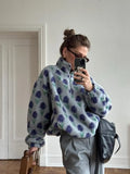 Fleece Printing Sweatshirt Women's Half-Zip Sweatshirt Fleece Loose Turtleneck pullover Female Winter Leisure Sweatshirt
