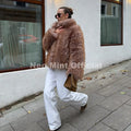 Exclusive Design Women Brown Gradient Mongolia Sheep Fur Jacket Coat Chic Street Fashion Girls Furry Outerwear Overcoat