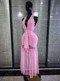 Pink Color Women Sexy Halter Off the Shoulder Draped Bodycon Long Maxi Dress Birthday Party Summer Vacation Celebrate Clothing