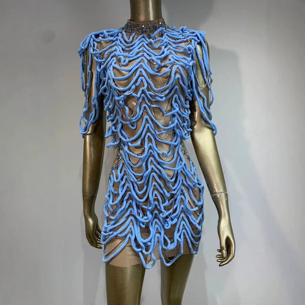 Women's In-Stock Glam Mesh Sheer Hip-Hugging Dress Gogo Show Birthday Party Evening Performance Gown Woman Dresses Elegant Party