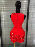 Women Sexy Sleeveless V-Neck Florals Bodycon Mini Bandage Dress Celebrate Cocktail Celebrity Red Carpet Birthday Outfit