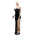 Sexy Evening Party Dresses Women Strapless Diamonds Crystal High Side Split Ruched Bodycon Maxi Women Birthday Clubwear