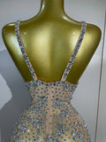 Women Evening Party Luxury Birthday Dress Photo Shoot  Stage Outfit  Sparkly Diamonds Tassel Mesh Transparent Bodycon Mini Dress