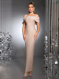Women Sexy Off the Shoulder Pearl Bead Diamond Bodycon Long Bandage Dress Nightclub Party Evening Birthday Celebrate Wear