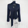 Stripe Tailored Coat For Women Lace Up V Neck Long Sleeves Coat Female Fashion Elegant High-End Formal Tailored Coat