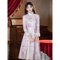 Pink Aodi Qipao Improved Chinese Stye Dress Women Warm Chesongam Princess Style Evening Party Vestidos Hanfu Dress for Lady