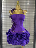 High Quality Women Sexy Halter Full Florals 2 Pieces Bodycon Bandage Set Birthday Party Photoshoot Celebrate Cocktail Outfit