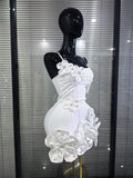 5 Colors Women Sexy Strap O-Neck Shining Flowers Bodycon Mini Bandage Dress Birthday Photoshoot Celebrate Cocktail Outfit