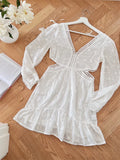 Solid Hollow Out Slimming Dresses for Womern V Neck Long Sleeveless Temperment Dresses Female New