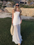 Elegant Women's Strapless Ribbon Long Dress Mesh Maxi Dresses Summer Evening Party Wedding Guest White Yellow Burgundy Brown New