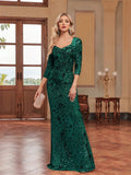 Luxury Evening Dress Women Half Sleeve Mermaid Formal Sequin Prom Maxi Dress Elegant Wedding Party Cocktail Graduation Gown