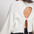 Women's Pink Lace-up Backless Knitted Sweater Long Sleeve Pullover Knitwears Loose Pullovers Top White Jumpers Autumn Clothing