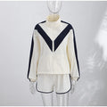 Color Block Zip Up Two Piece Set Women Long Sleeve Stand Collar Cropped Jacket High Waist Shorts 2026 Spring Summer Casual Suit