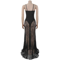 Women Spaghetti Straps Mermaid Evening Gown Wedding Guest Dress Sexy Sheer Padded Lace Backless Formal Party Maxi Dresses