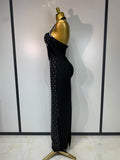 Women Sexy Black Sleeveless Backless Beading Bodycon Long Bandage Dress Evening Party Birthday Dress Elegant Knitted Vestidos i