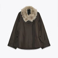 Fashion Faux Fur Collar Middle Long Jackets Women Solid Full Sleece Button Zipper Coats 2025 Lady Chic Casual Winter Outerwear