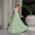Jacquard Chiffon Long Dress Women's Backless Bandage Dresses Summer Evening Wedding Guest Green White Burgundy Pink Graduation