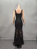 Black Color Women Sleeveless Sexy Square Collar Bodycon Mermaid Gowns Dress Bandage Fashion Evening Party Prom Outfit Vestidos