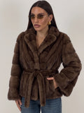 Multi Color Faux Fur Wide Lapel Belted Wrap Jacket Trendy Luxury Long Sleeve Soft Plush Winter Party Daily Office Outerwear 2026