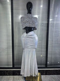 Luxury Women Sparkly Crystal Mesh See Through 2 Pieces Long Gowns Dress Elegant Evening Party Celebrity Red Carpet Outfit