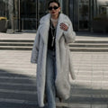 Full Sleeves Faux Long Coat Women's Fashion Casual Lapel Loose Warm Overcoats 2025 Winter New Daily High Street Outwear