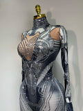 Sexy Stretchy Performance Dance Nightclub Rompers Singer Stage Wear Sparkly Rhinestones Jumpsuit Gloves for Women Costume