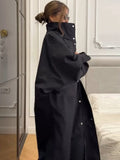 Stylish Solid Stand Collar Button Front Loose Maxi Trench Coat Batwing Long Sleeve Outerwear Women Autumn Daily Office Wear New
