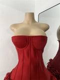 Sexy Strapless Backless Ruffles Red Bandage Short Dress for Women Elegant Luxury Deisnger Evening Party Brithday Club Outfit