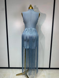 Women Sexy Sleeveless Tassel Bodycon Bandage Dresses Celebrity Elegant Evening Party Nightclub Luxury Birthday Cocktail Dress